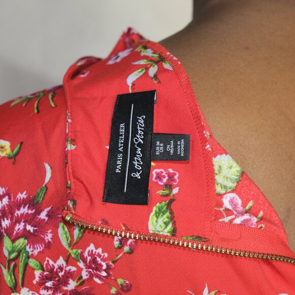 Paris Atelier & Other Stories - Red Floral Print Rayon Sleeveless Blouse Size 6 - Picture 6 of 6